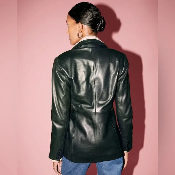 Reformation x Veda Bowery Leather Blazer in Black Size Medium M - Picture 2 of 10